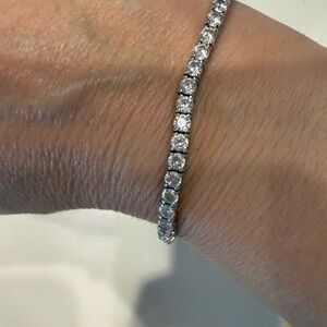 Classic Silver Tennis Bracelet with Clear Stones - Women's Jewelry